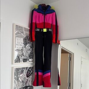 Goldbergh Ski Suit Multi-Color with Fur Hood and Belt